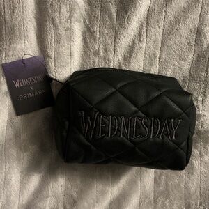 Primark Black Quilted Pouch with “Wednesday” Embroidered Design